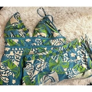 Jantzen Swimsuit 12 Two Piece White Blue Green Tankini